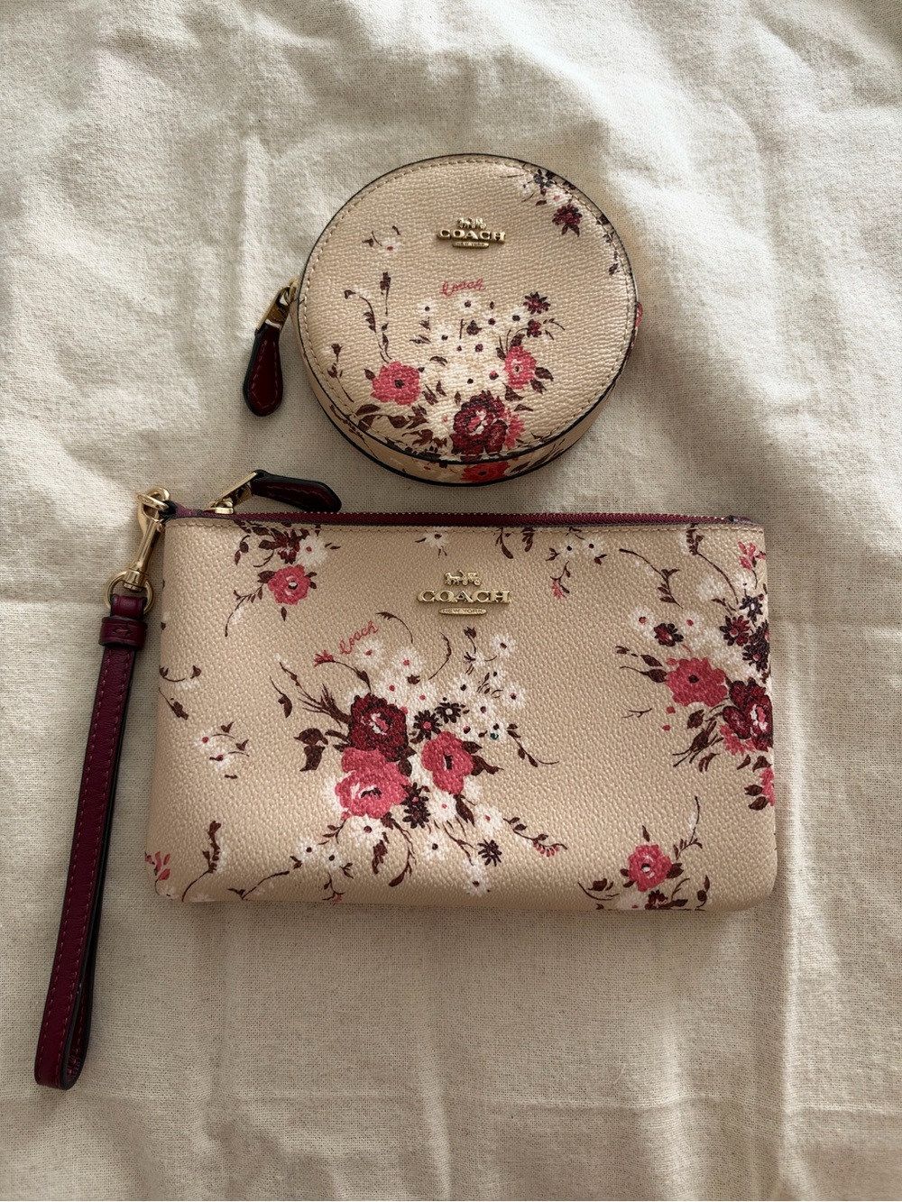 Coach Floral Wristlet & Matching Round Coin Purse Set